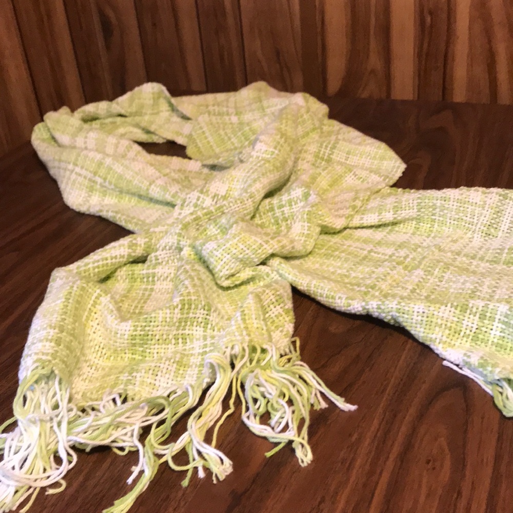 Women’s bright green and white scarf